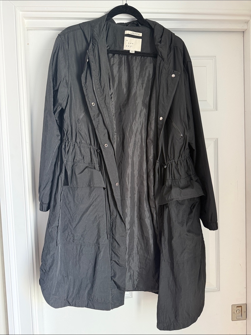 a new day Black Hooded Trench Coat